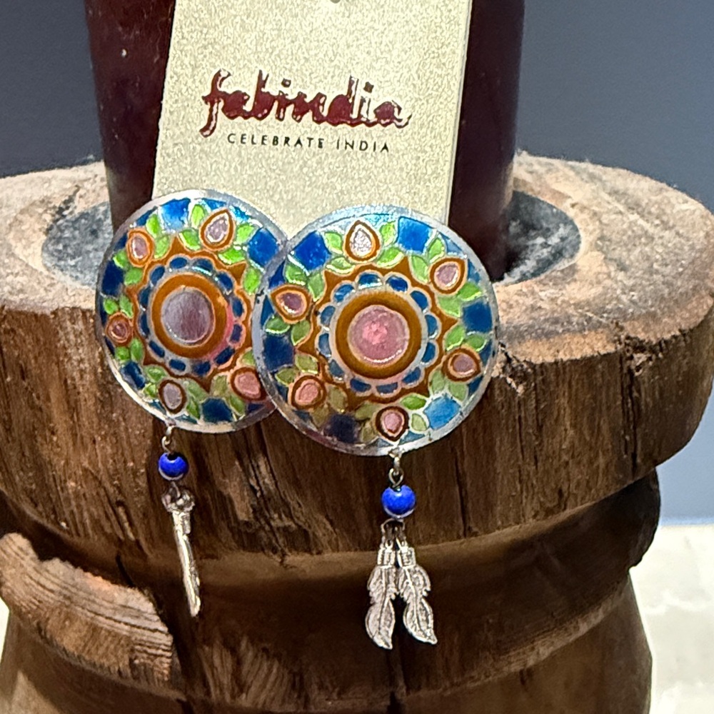 Fabindia Vibrant Enamel Earrings with Silver Accents